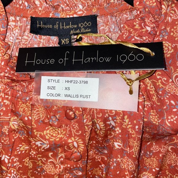 NEW Revolve House of Harlow 1960 Wallis Rust Patterned Long Sleeve Top - size XS - Picture 5 of 8